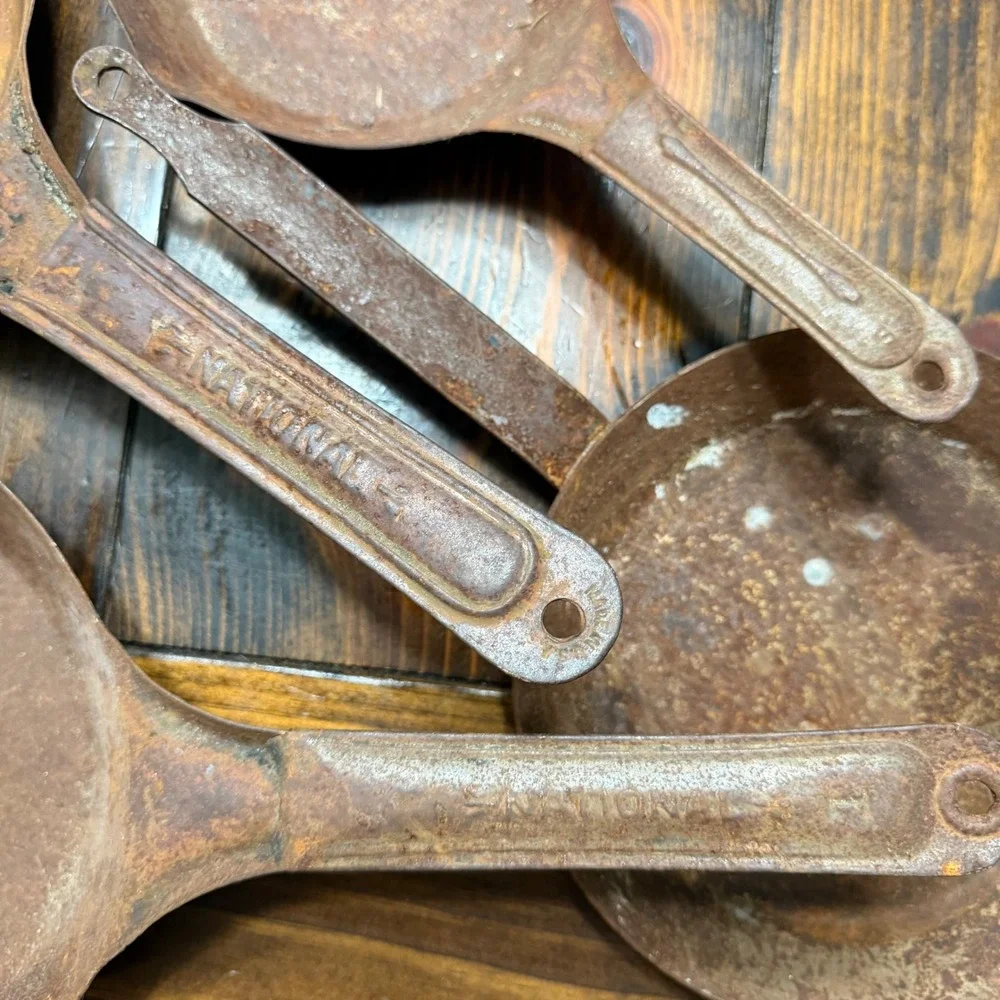 Vintage National Cold Handle Frying Pan Set 4 Cowboy Skillets Carbon Steel Rust
